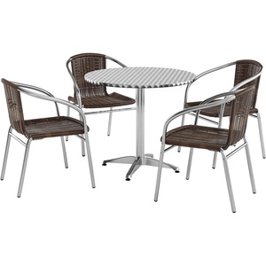 image:imageFlash Furniture 315 Round Aluminum IndoorOutdoor Table Set with 4 Dark Brown Rattan ChairsDark Brown