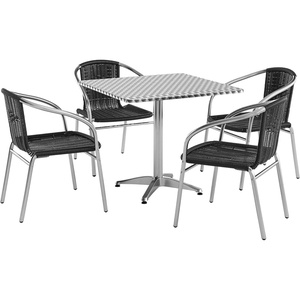image:imageFlash Furniture 315 Square Aluminum IndoorOutdoor Table Set with 4 Dark Brown Rattan ChairsBlack