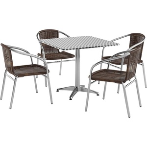 image:imageFlash Furniture 315 Square Aluminum IndoorOutdoor Table Set with 4 Dark Brown Rattan ChairsDark Brown