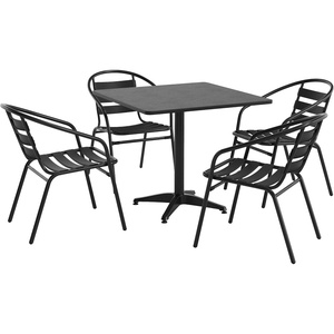 image:imageFlash Furniture 315 Square Aluminum IndoorOutdoor Table Set with 4 Slat Back ChairsBlack