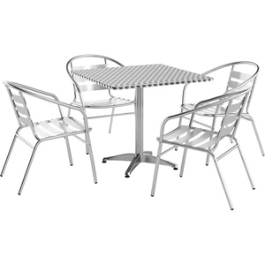 image:imageFlash Furniture 315 Square Aluminum IndoorOutdoor Table Set with 4 Slat Back ChairsMulti Color