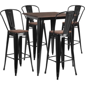 image:imageFlash Furniture 315 Square Metal Bar Table Set with Wood Top and 4 Stools Black