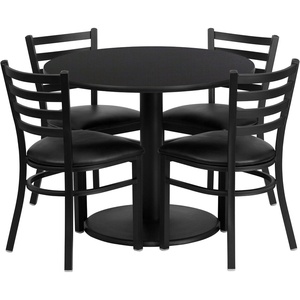 image:imageFlash Furniture 36 Round Black Laminate Table Set with Round Base and 4 Ladder Back Metal Chairs  Black Vinyl SeatBlack TopBlack Vinyl Seat