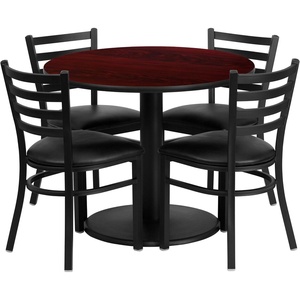 image:imageFlash Furniture 36 Round Black Laminate Table Set with Round Base and 4 Ladder Back Metal Chairs  Black Vinyl SeatMahogany TopBlack Vinyl Seat