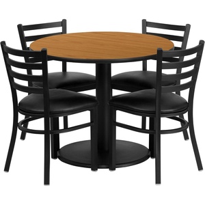 image:imageFlash Furniture 36 Round Black Laminate Table Set with Round Base and 4 Ladder Back Metal Chairs  Black Vinyl SeatNatural TopBlack Vinyl Seat