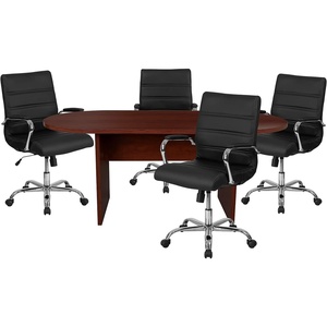image:imageFlash Furniture 5 Piece Mahogany Oval Conference Table Set with 4 Black and Chrome LeatherSoft Executive ChairsMahogany