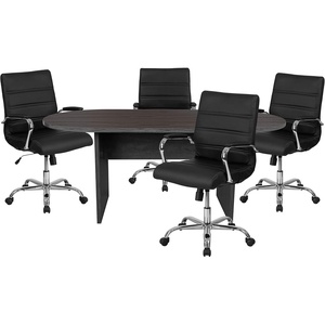 image:imageFlash Furniture 5 Piece Mahogany Oval Conference Table Set with 4 Black and Chrome LeatherSoft Executive ChairsRustic Gray
