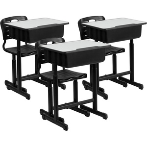 image:imageFlash Furniture Adjustable Student Desk and Chair Set for Classrooms or Remote Learning Adjustable School Desk with Chair and Book Box GrayBlackSet of 3
