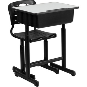 image:imageFlash Furniture Adjustable Student Desk and Chair Set for Classrooms or Remote Learning Adjustable School Desk with Chair and Book Box GrayBlackSet of 1