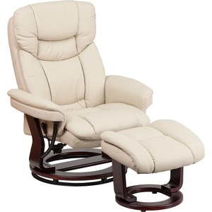 image:imageFlash Furniture Allie LeatherSoft Upholstered Recliner with Footrest Arms and Headrest Padded Swivel Recliner Chair and Ottoman Set PaliminoBeige
