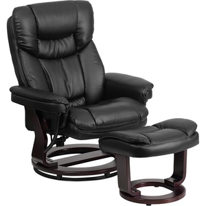 image:imageFlash Furniture Allie LeatherSoft Upholstered Recliner with Footrest Arms and Headrest Padded Swivel Recliner Chair and Ottoman Set PaliminoBlack
