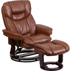 image:imageFlash Furniture Allie LeatherSoft Upholstered Recliner with Footrest Arms and Headrest Padded Swivel Recliner Chair and Ottoman Set PaliminoBrown Vintage