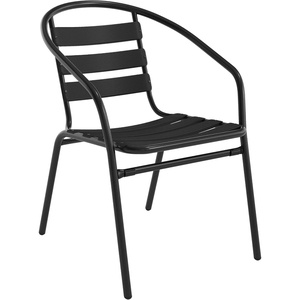 image:imageFlash Furniture Aluminum Slat Back Stacking Outdoor Restaurant Chairs Modern Stackable Patio Chairs for Restaurants Set of 4 BlackBlack