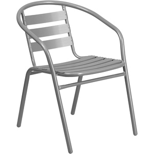image:imageFlash Furniture Aluminum Slat Back Stacking Outdoor Restaurant Chairs Modern Stackable Patio Chairs for Restaurants Set of 4 BlackSilver