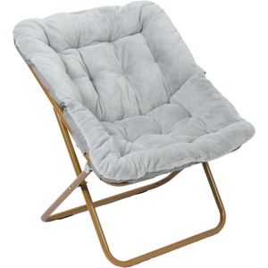 image:imageFlash Furniture Archer Saucer Chair with Folding Steel Frame Portable Oversized Saucer Chair for Dorm or Bedroom 28 Dusty Aqua Faux FurSoft Gold FrameGray FabricSoft Gold Frame