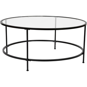 image:imageFlash Furniture Astoria Collection Round Coffee Table  Modern Clear Glass Coffee Table  Matte Gold FrameClear TopMatte Black Frame