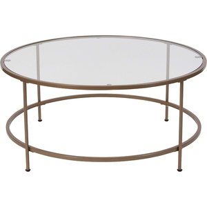 image:imageFlash Furniture Astoria Collection Round Coffee Table  Modern Clear Glass Coffee Table  Matte Gold FrameClearBrushed Gold