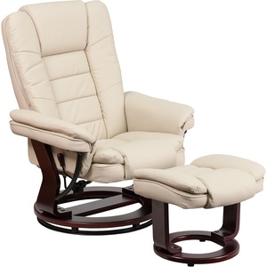 image:imageFlash Furniture Bali Contemporary MultiPosition LeatherSoft Recliner Chair with Ottoman 360Degree Swivel Recliner ChairOttoman Set BeigeBeige