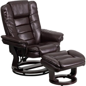 image:imageFlash Furniture Bali Contemporary MultiPosition LeatherSoft Recliner Chair with Ottoman 360Degree Swivel Recliner ChairOttoman Set BeigeBrown