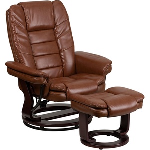 image:imageFlash Furniture Bali Contemporary MultiPosition LeatherSoft Recliner Chair with Ottoman 360Degree Swivel Recliner ChairOttoman Set BeigeBrown Vintage