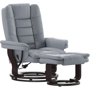 image:imageFlash Furniture Bali Contemporary MultiPosition Recliner with Horizontal Stitching and Ottoman with Swivel Mahogany Wood Base in Gray LeatherSoft