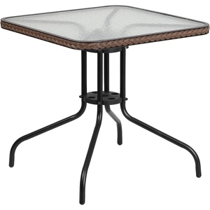 image:imageFlash Furniture Barker 28 Square Tempered Glass Metal Table with Dark Brown Rattan EdgingClear TopDark Brown Rattan