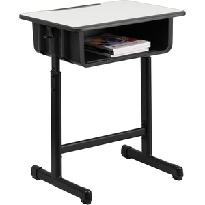 image:imageFlash Furniture Billie Open Front Student Desk for Classrooms or Remote Learning Height Adjust School Desk with Book Box and Bag Hooks BlackGraySet of 1