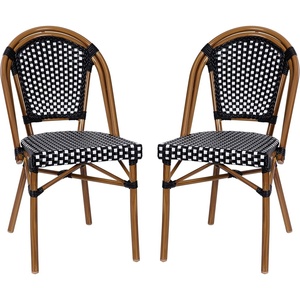 image:imageFlash Furniture Bordeaux Set of 2 IndoorOutdoor Commercial Bistro Stack Chairs  NavyWhite PE Rattan Back and Seat  Natural Bamboo Print Aluminum FrameBlack  WhiteNatural Frame