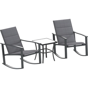 image:imageFlash Furniture Brazos 3 Piece Outdoor Rocking Chair Bistro Set with Flex Comfort Material and Metal Framed Glass Top Table BlackBlackBlack