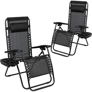 image:imageFlash Furniture Celestial Adjustable Folding Mesh Zero Gravity Reclining Lounge Chair with Pillow and Cup Holder Tray in Black Set of 2Black