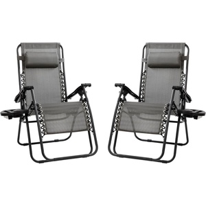 image:imageFlash Furniture Celestial Adjustable Folding Mesh Zero Gravity Reclining Lounge Chair with Pillow and Cup Holder Tray in Black Set of 2Grey