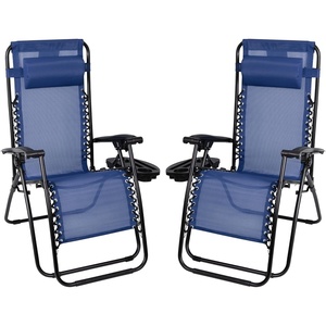 image:imageFlash Furniture Celestial Adjustable Folding Mesh Zero Gravity Reclining Lounge Chair with Pillow and Cup Holder Tray in Black Set of 2Navy