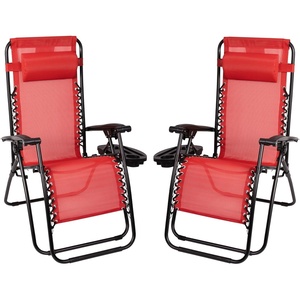 image:imageFlash Furniture Celestial Adjustable Folding Mesh Zero Gravity Reclining Lounge Chair with Pillow and Cup Holder Tray in Black Set of 2Red