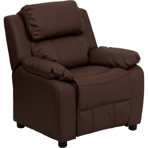 image:imageFlash Furniture Charlie Vinyl Kids Recliner with FlipUp Storage Arms and Safety Recline Contemporary Reclining Chair for Kids Supports up to 90 lbs Hot PinkBrown Leathersoft