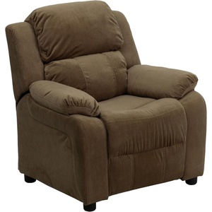 image:imageFlash Furniture Charlie Vinyl Kids Recliner with FlipUp Storage Arms and Safety Recline Contemporary Reclining Chair for Kids Supports up to 90 lbs Hot PinkBrown Microfiber