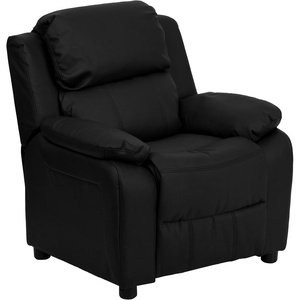 image:imageFlash Furniture Charlie Vinyl Kids Recliner with FlipUp Storage Arms and Safety Recline Contemporary Reclining Chair for Kids Supports up to 90 lbs Hot PinkBlack Leathersoft