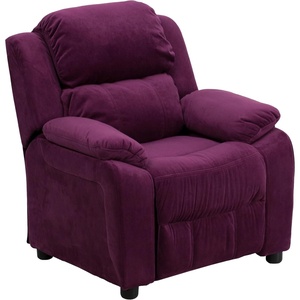 image:imageFlash Furniture Charlie Vinyl Kids Recliner with FlipUp Storage Arms and Safety Recline Contemporary Reclining Chair for Kids Supports up to 90 lbs Hot PinkPurple Microfiber