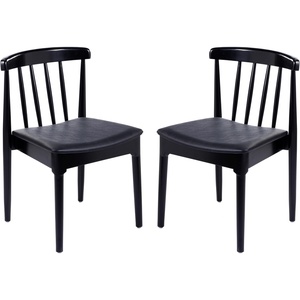 image:imageFlash Furniture Chester Solid Wood Dining Chair Commercial Grade Restaurant Chair with Curved Spindle Backrest and Vinyl Padded Seat Set of 2 Antique WhiteBeigeBlack Vinyl SeatBlack Wood Frame