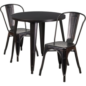 image:imageFlash Furniture Commercial Grade 30 Round Red Metal IndoorOutdoor Table Set with 2 Cafe ChairsBlackantique Gold