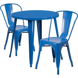 image:imageFlash Furniture Commercial Grade 30 Round Red Metal IndoorOutdoor Table Set with 2 Cafe ChairsBlue