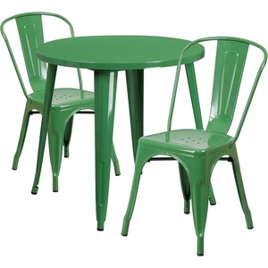 image:imageFlash Furniture Commercial Grade 30 Round Red Metal IndoorOutdoor Table Set with 2 Cafe ChairsGreen