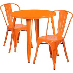 image:imageFlash Furniture Commercial Grade 30 Round Red Metal IndoorOutdoor Table Set with 2 Cafe ChairsOrange