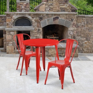 image:imageFlash Furniture Commercial Grade 30 Round Red Metal IndoorOutdoor Table Set with 2 Cafe ChairsRed