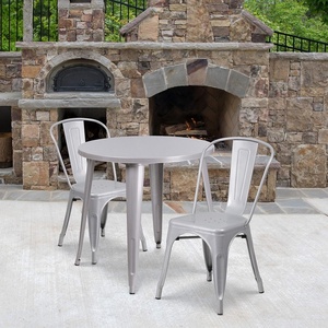 image:imageFlash Furniture Commercial Grade 30 Round Red Metal IndoorOutdoor Table Set with 2 Cafe ChairsSilver