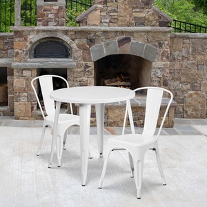 image:imageFlash Furniture Commercial Grade 30 Round Red Metal IndoorOutdoor Table Set with 2 Cafe ChairsWhite