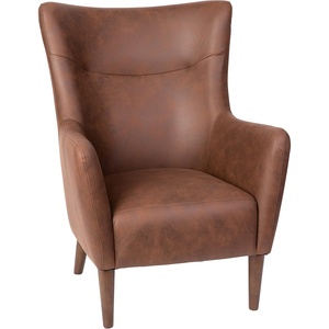 image:imageFlash Furniture Connor Traditional Wingback Accent Chair Commercial Grade Faux Leather Upholstery and Wooden Frame and Legs Light BrownDark Brown