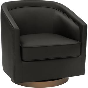 image:imageFlash Furniture Dean Upholstered Barrel Chair Commercial 360 Swivel Club Style Chair Sloped Armrests Woodgrain Vinyl Wrapped Metal Base Cream FabricBlack Leathersoft
