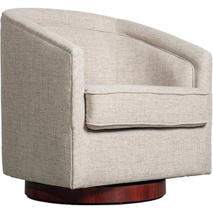 image:imageFlash Furniture Dean Upholstered Barrel Chair Commercial 360 Swivel Club Style Chair Sloped Armrests Woodgrain Vinyl Wrapped Metal Base Cream FabricCream