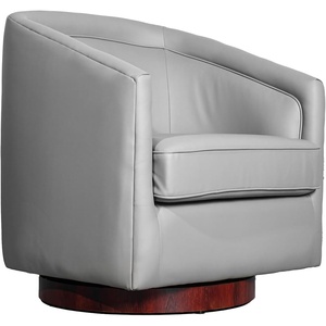 image:imageFlash Furniture Dean Upholstered Barrel Chair Commercial 360 Swivel Club Style Chair Sloped Armrests Woodgrain Vinyl Wrapped Metal Base Cream FabricGray Leathersoft