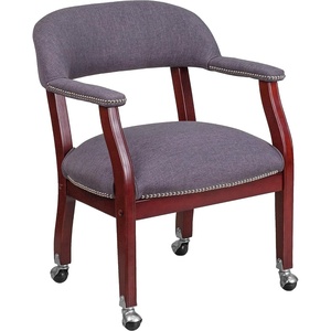 image:imageFlash Furniture Diamond Burgundy LeatherSoft Conference Chair with Accent Nail Trim and CastersGray Fabric
